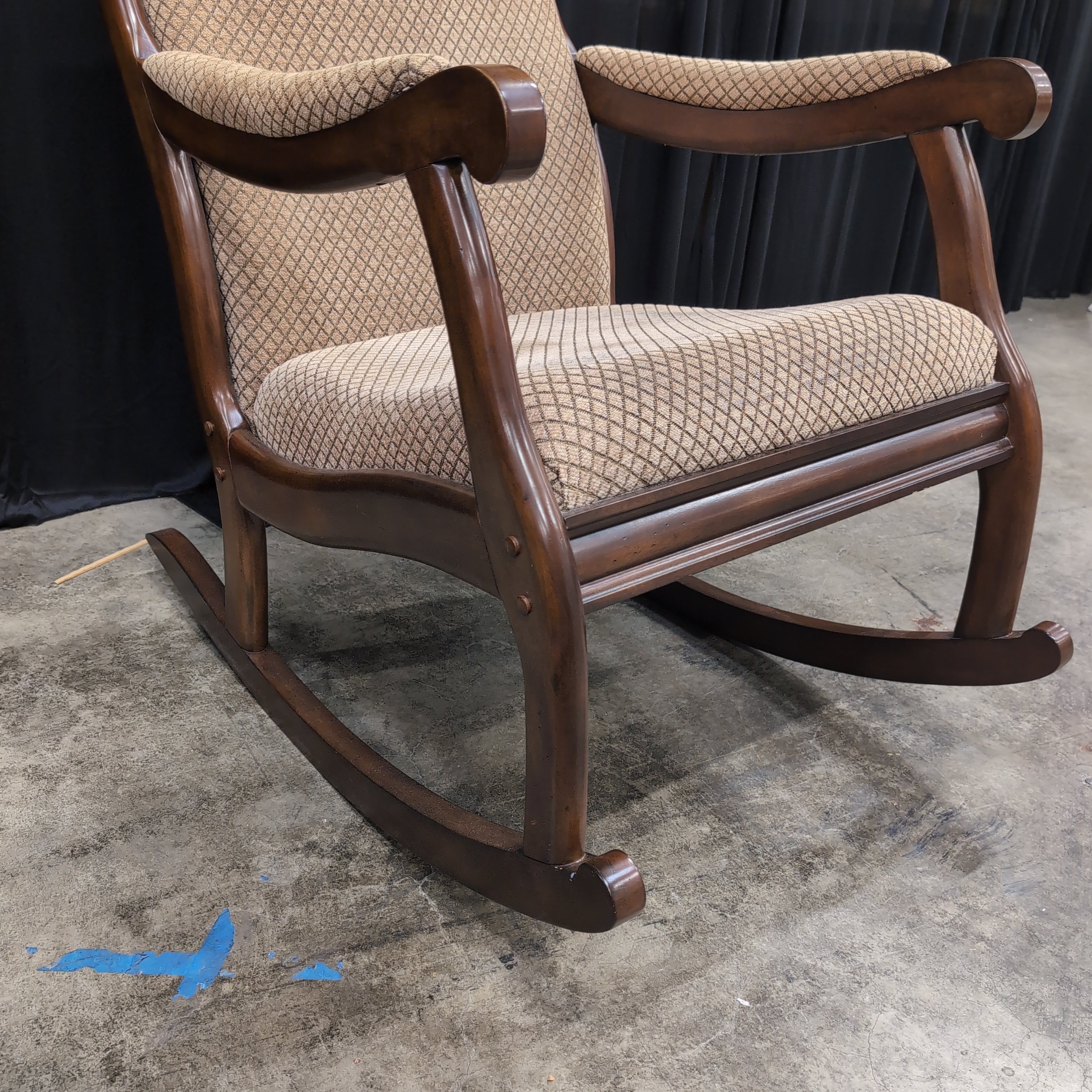 Traditional Dark Wood Rocking Chair with Patterned Upholstery