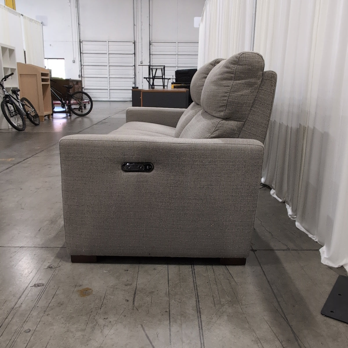 Light Gray Fabric Three-Seat Couch with Reclining Seats