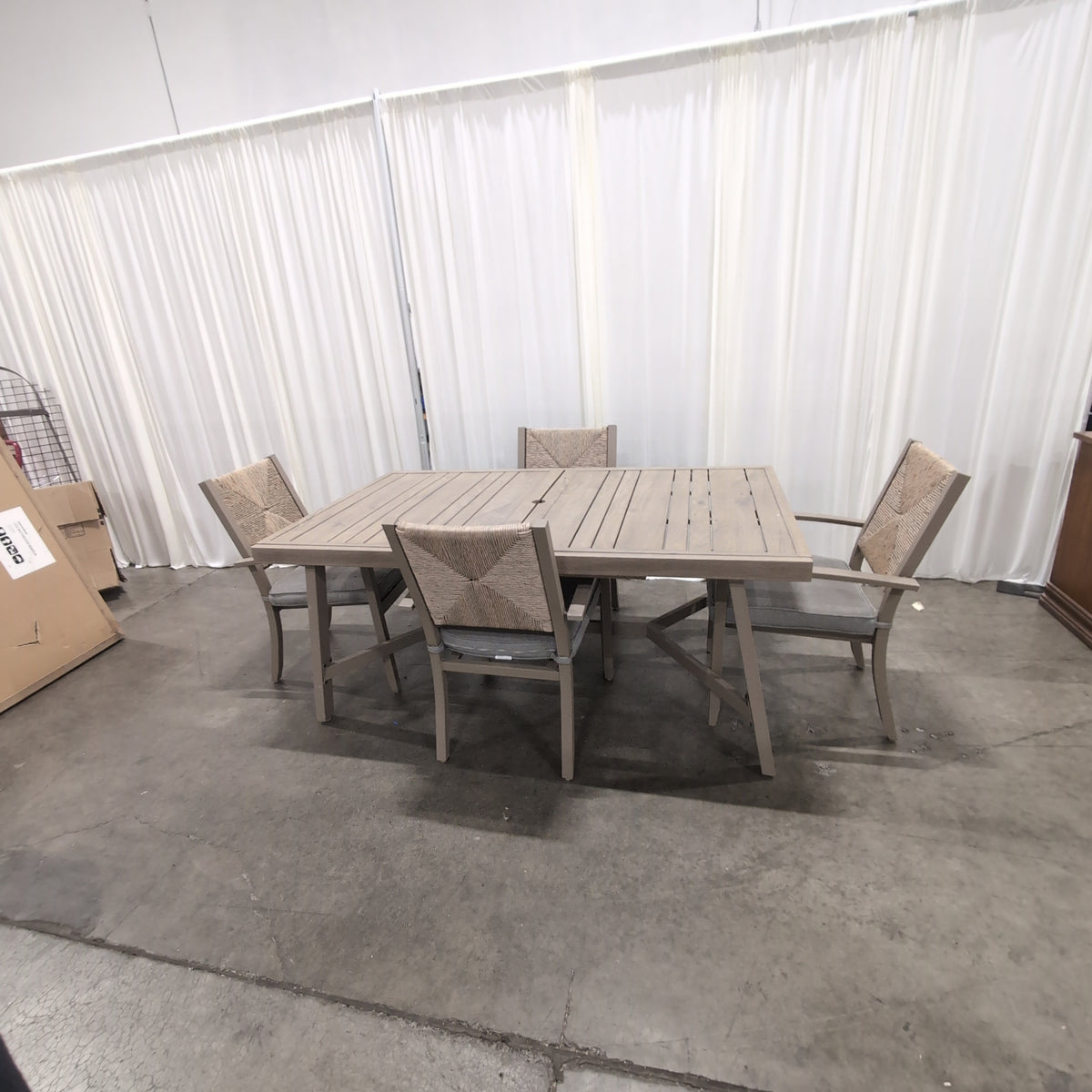 Rectangular Slatted Wood Outdoor Dining Table with Umbrella Hole