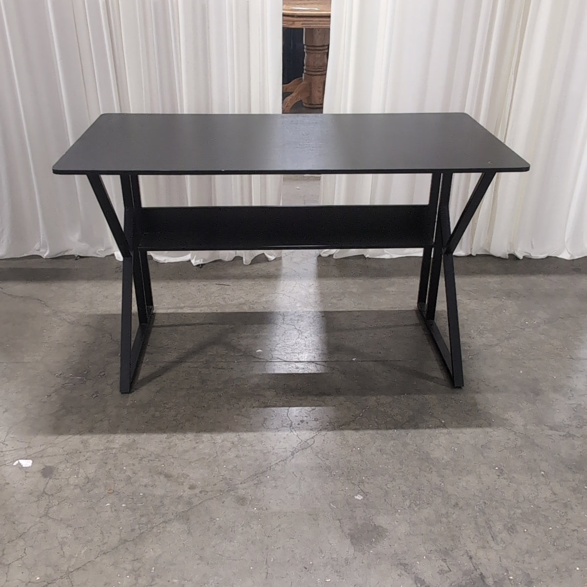 Industrial Black Wood Top Desk with Brown Accent