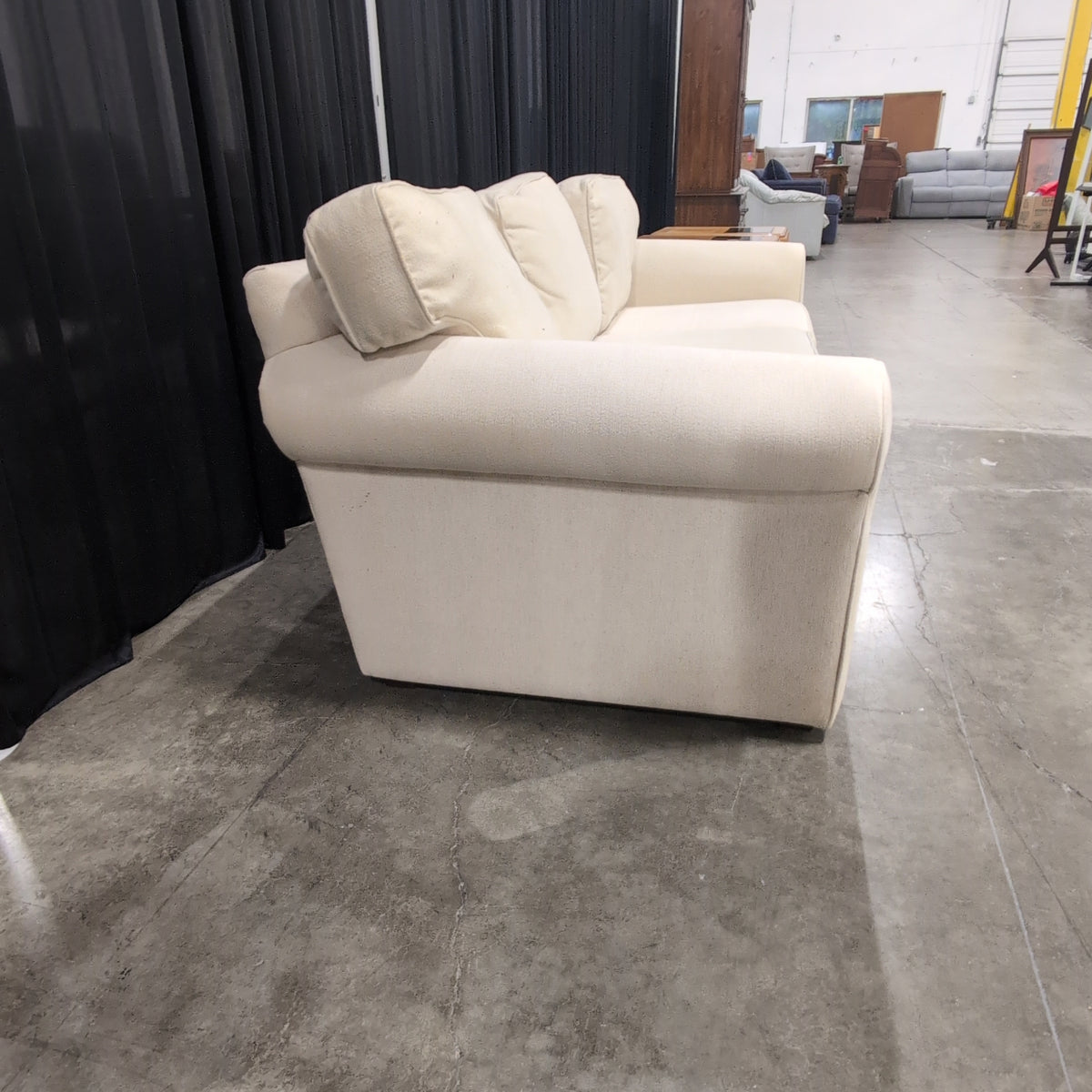 Shenandoah Cream Textured Fabric Three-Seat Couch with Rolled Arms