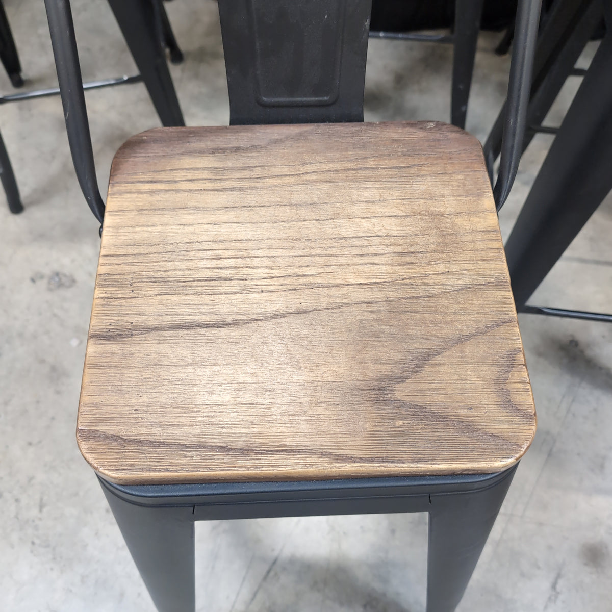 Industrial Style Dark Wood Seat Bar Stool