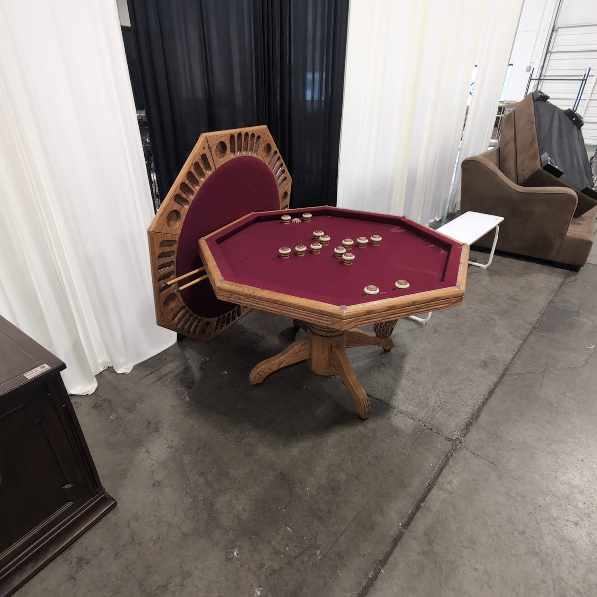 Octagonal Oak Wood Game Table with Inlaid Top