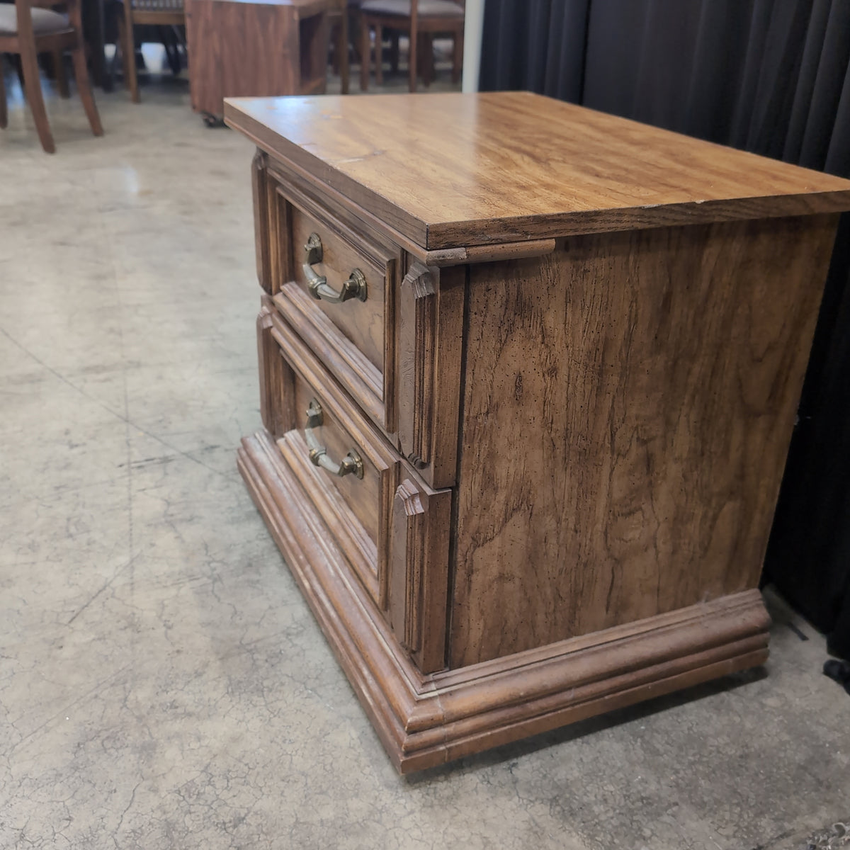 Ornate Brown Wood Two-Drawer Nightstand