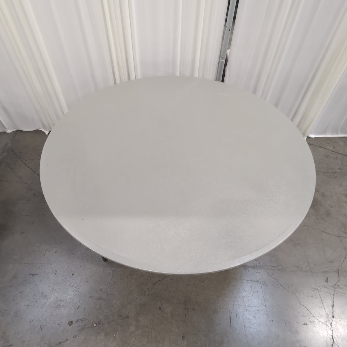 Round Grey Plastic Folding Table with Black Metal Legs