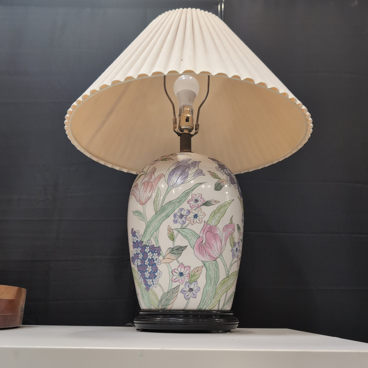 Vintage Floral Ceramic Table Lamp with Pleated Shade