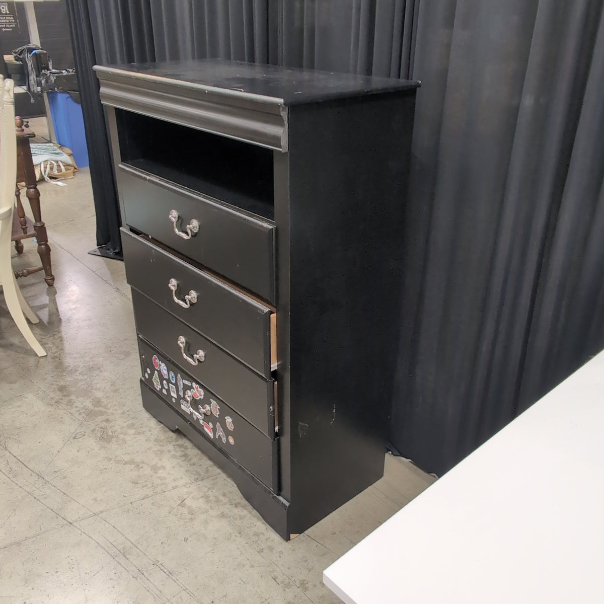 Black Wood Nightstand with Ornate Pulls