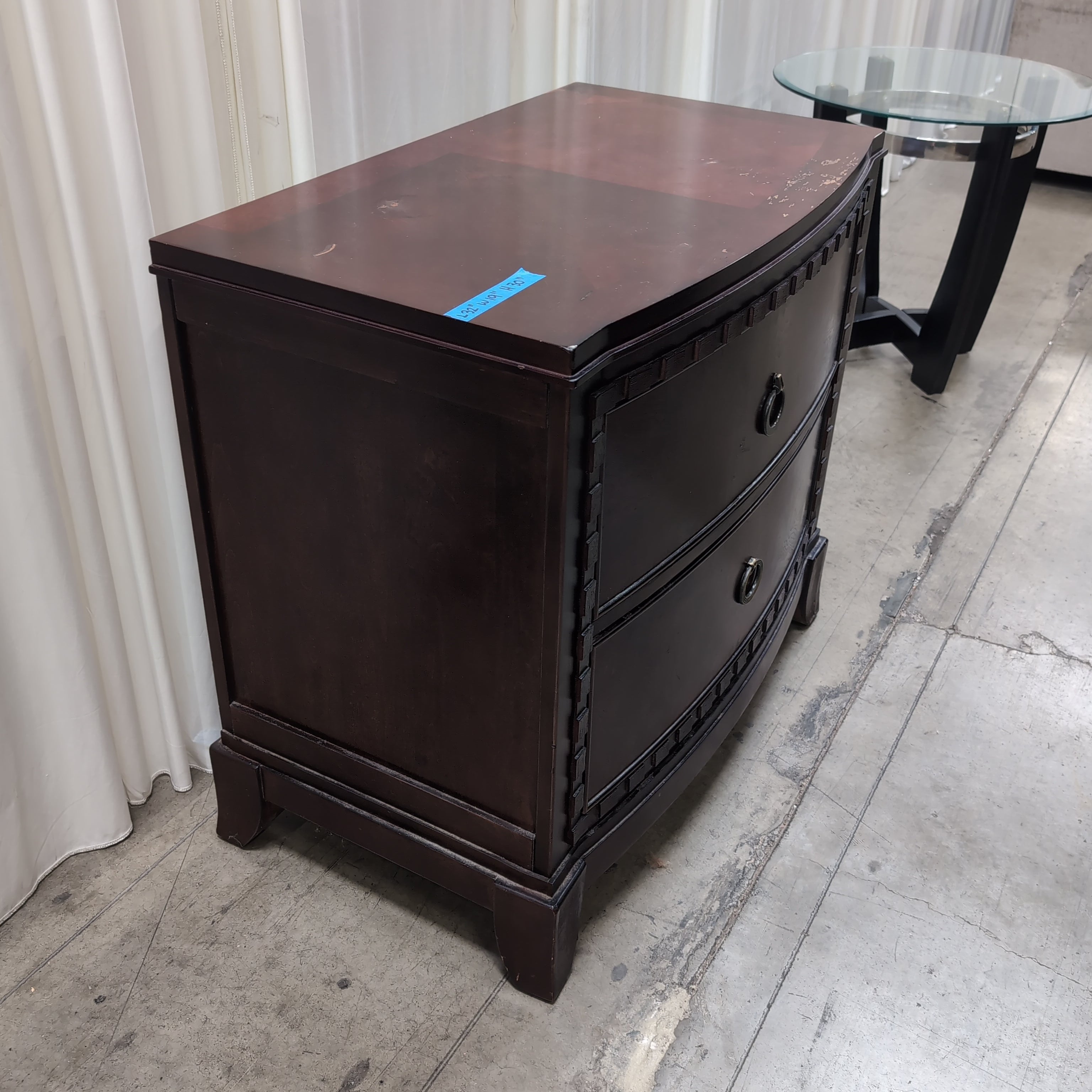 Dark Cherry Wood Two-Drawer Nightstand