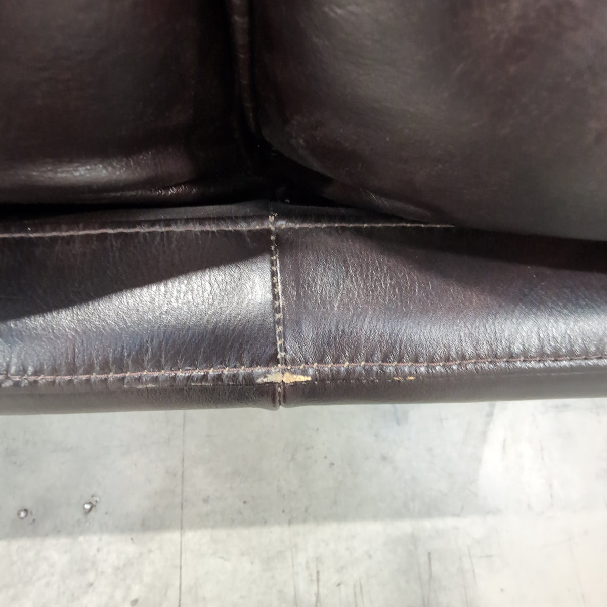 Dark Brown Leather Three-Seat Couch with Rolled Arms