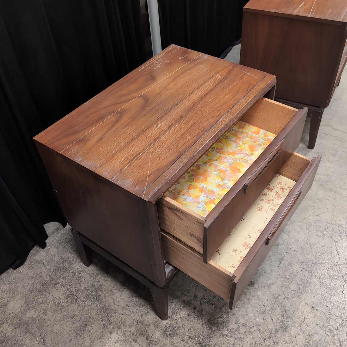 Mid-Century Modern Two-Drawer Nightstand with Integrated Pulls