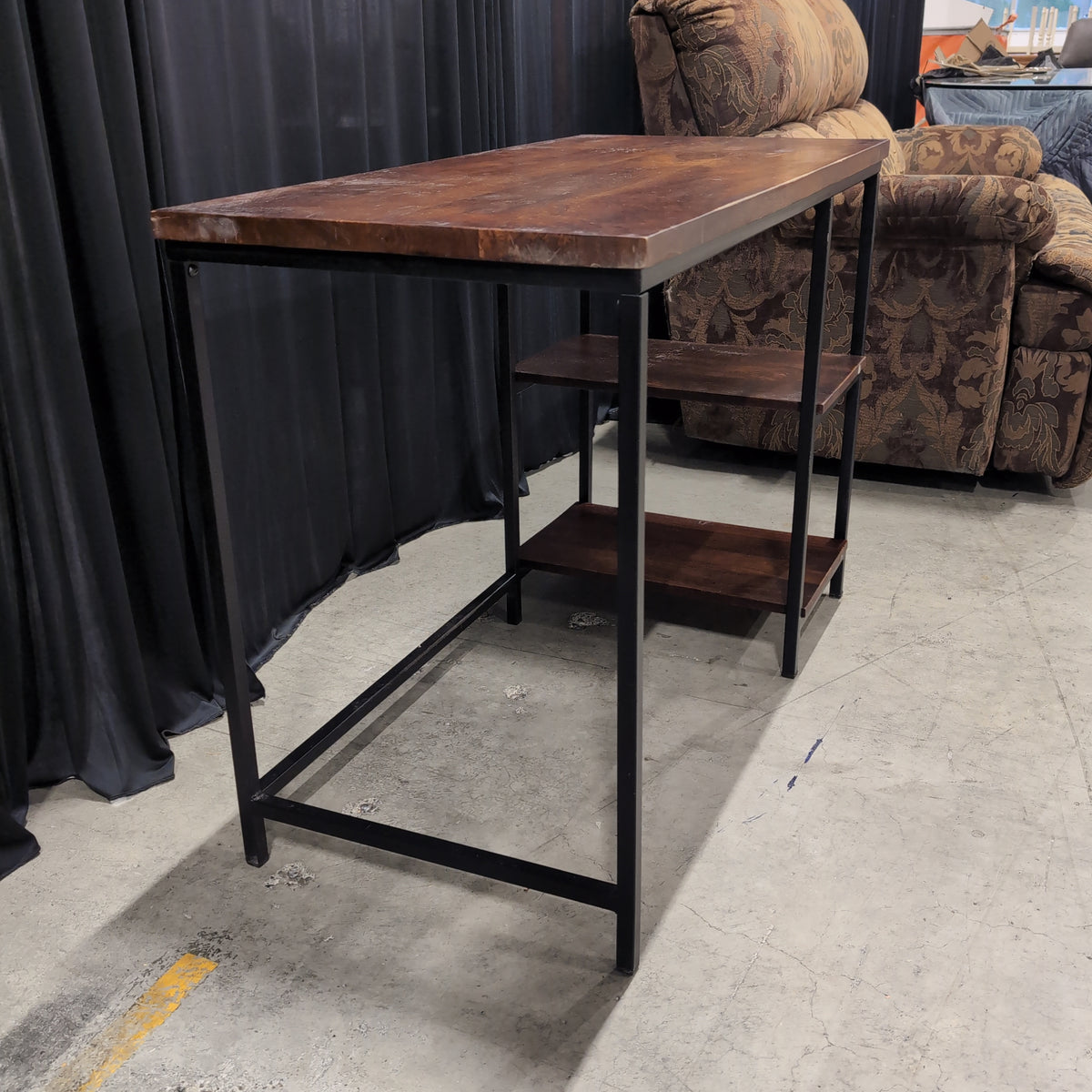 Dark Wood and Black Metal Desk with Shelves