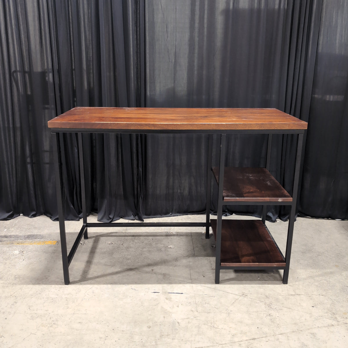 Dark Wood and Black Metal Desk with Shelves
