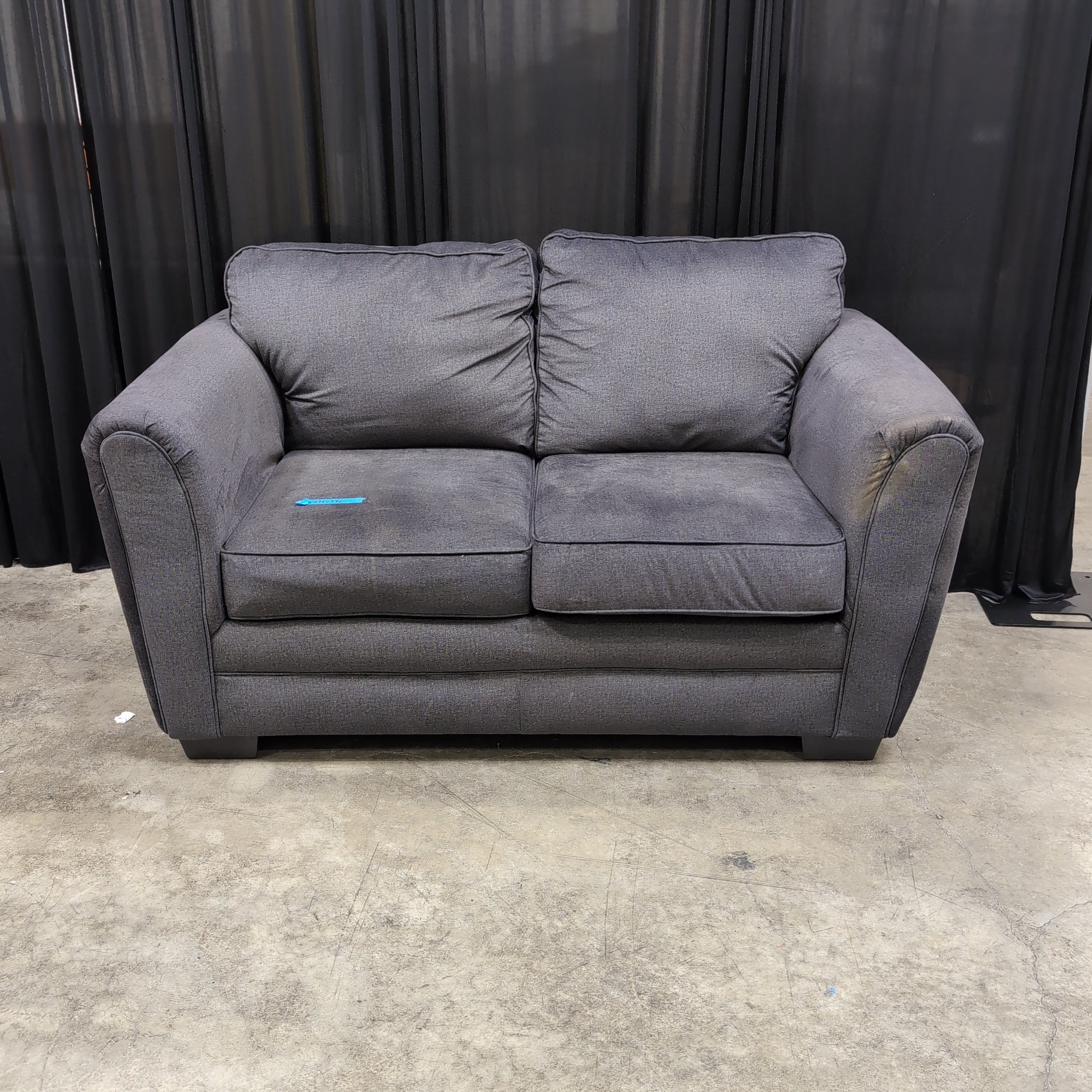 Dark Gray Fabric Loveseat with Rolled Arms