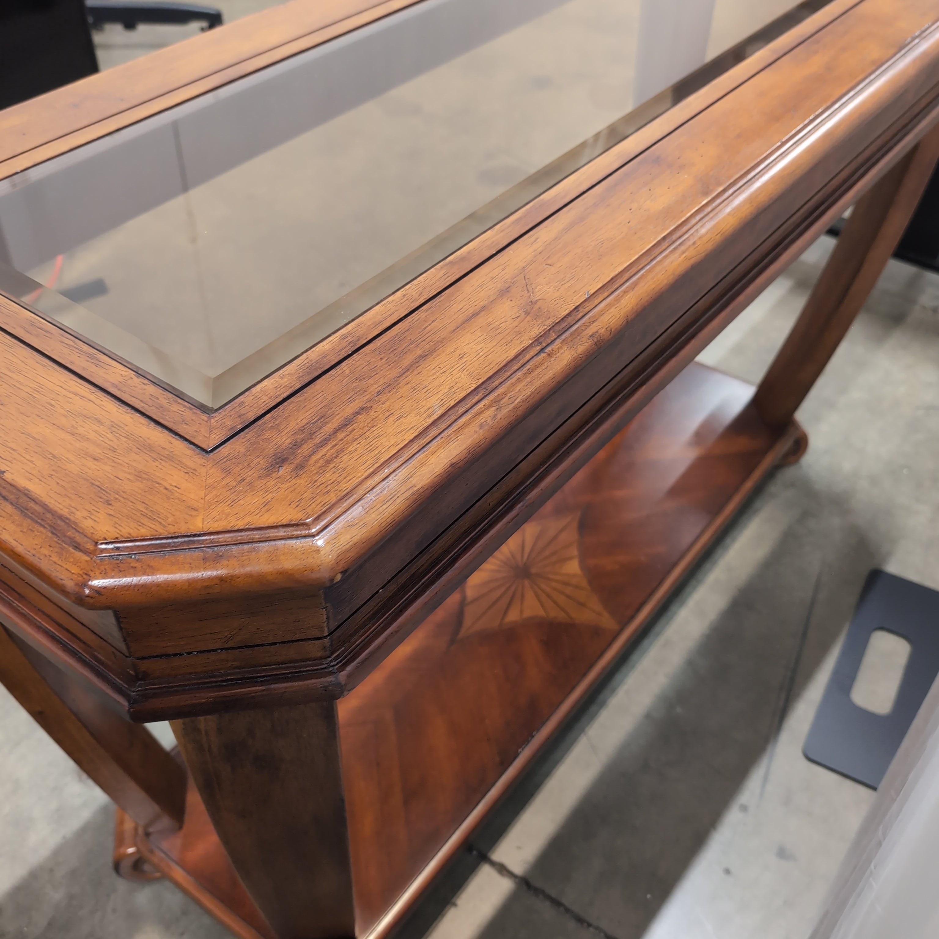Traditional Wood Console Table with Starburst Inlay