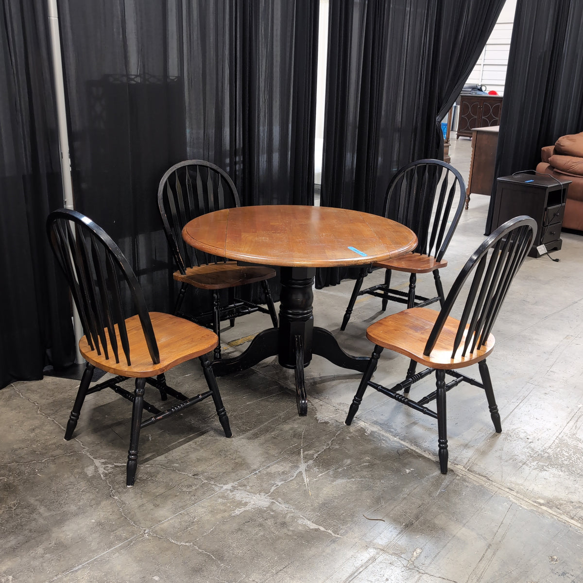 Two-Tone Round Dining Table with Windsor Chairs