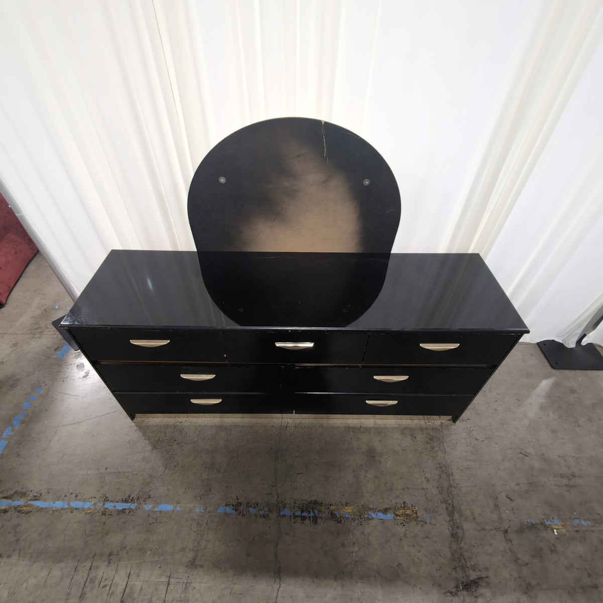 Black Glossy Six-Drawer Dresser with Mirror