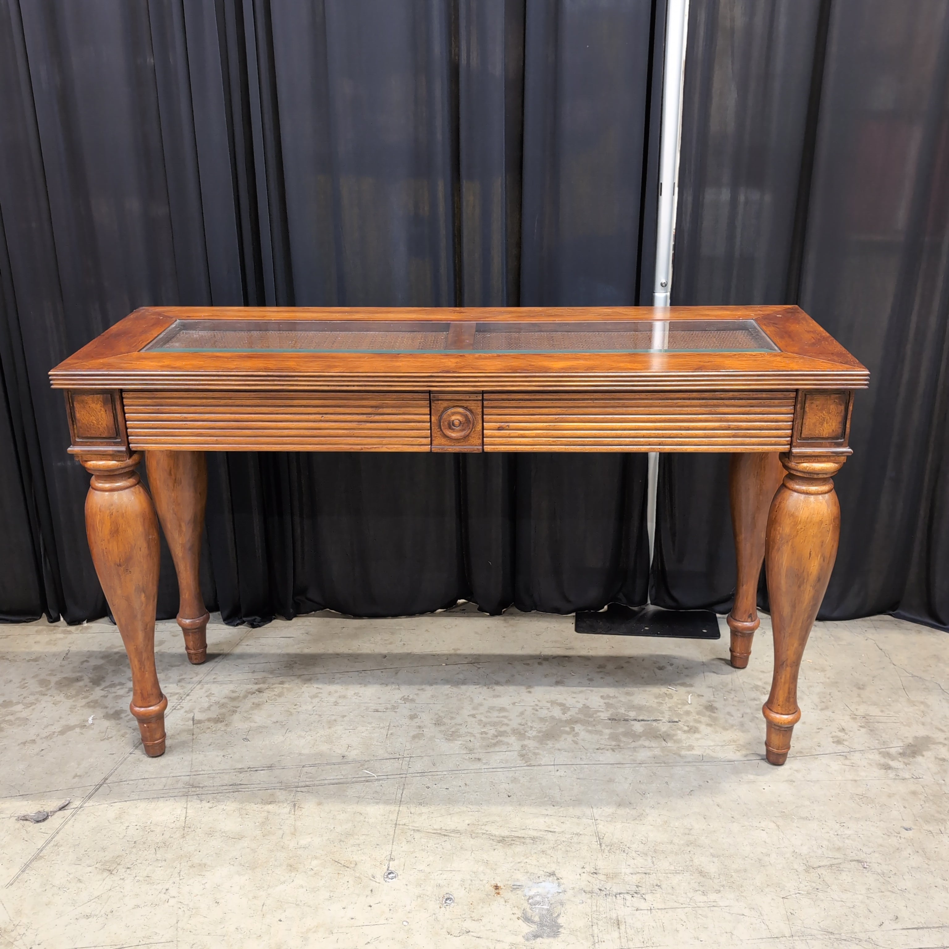 Brown Wood Console Table with Reeded Details
