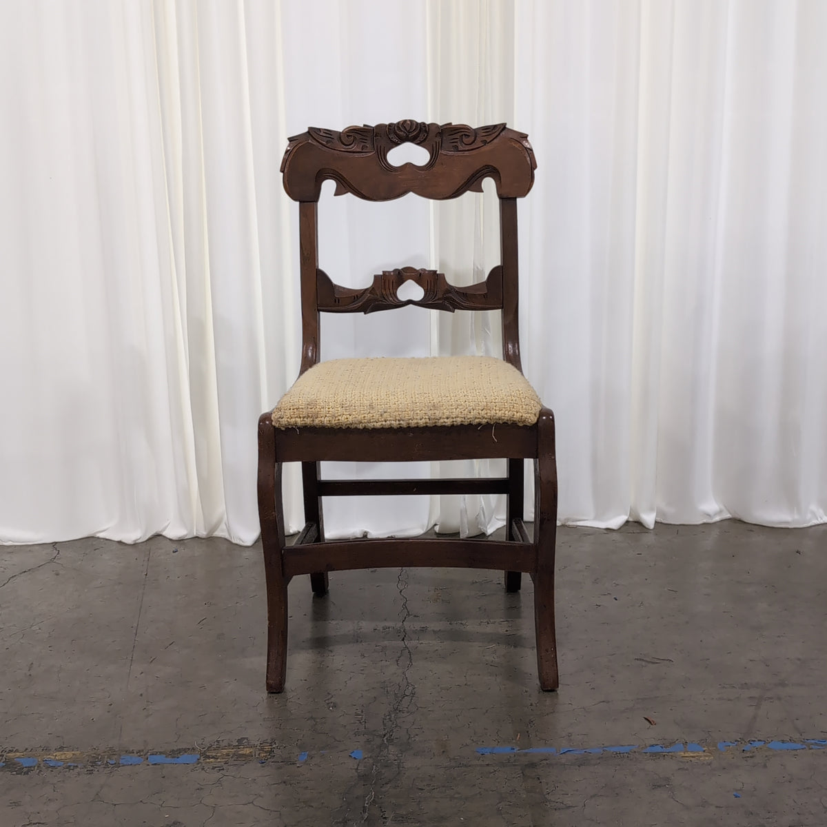 Ornate Carved Wood Dining Chair with Upholstered Seat