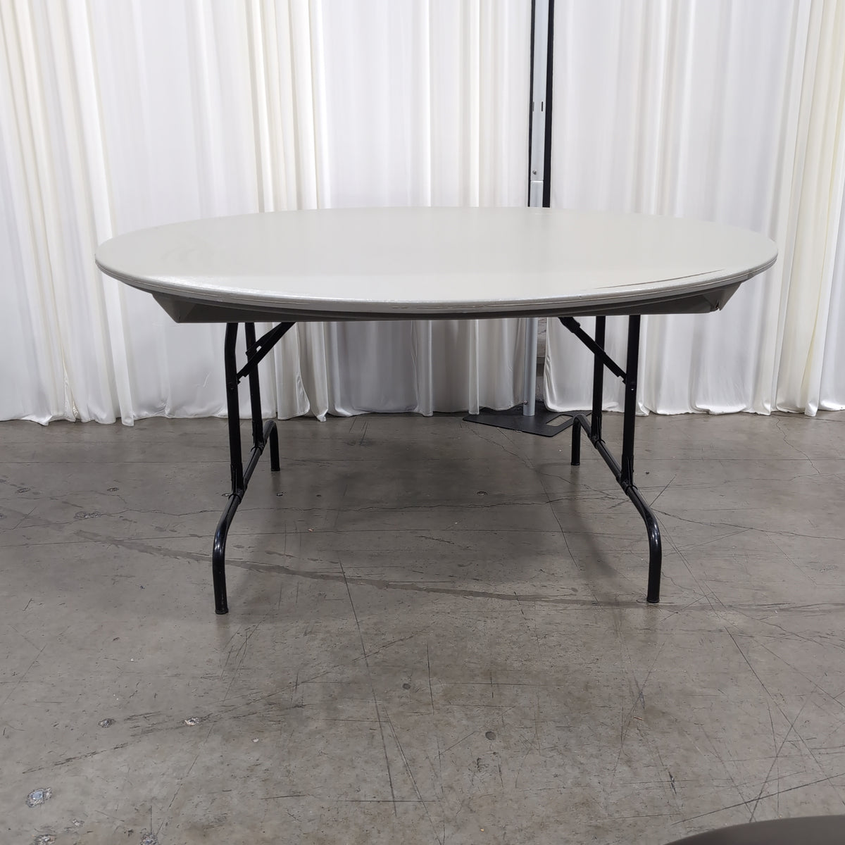 Round Grey Plastic Folding Table with Black Metal Legs