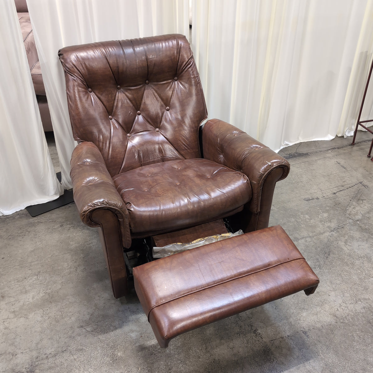 Brown Tufted Leather Recliner with Rolled Arms