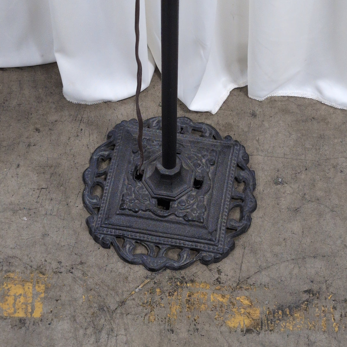 Ornate Cast Iron Floor Lamp with Floral Shade