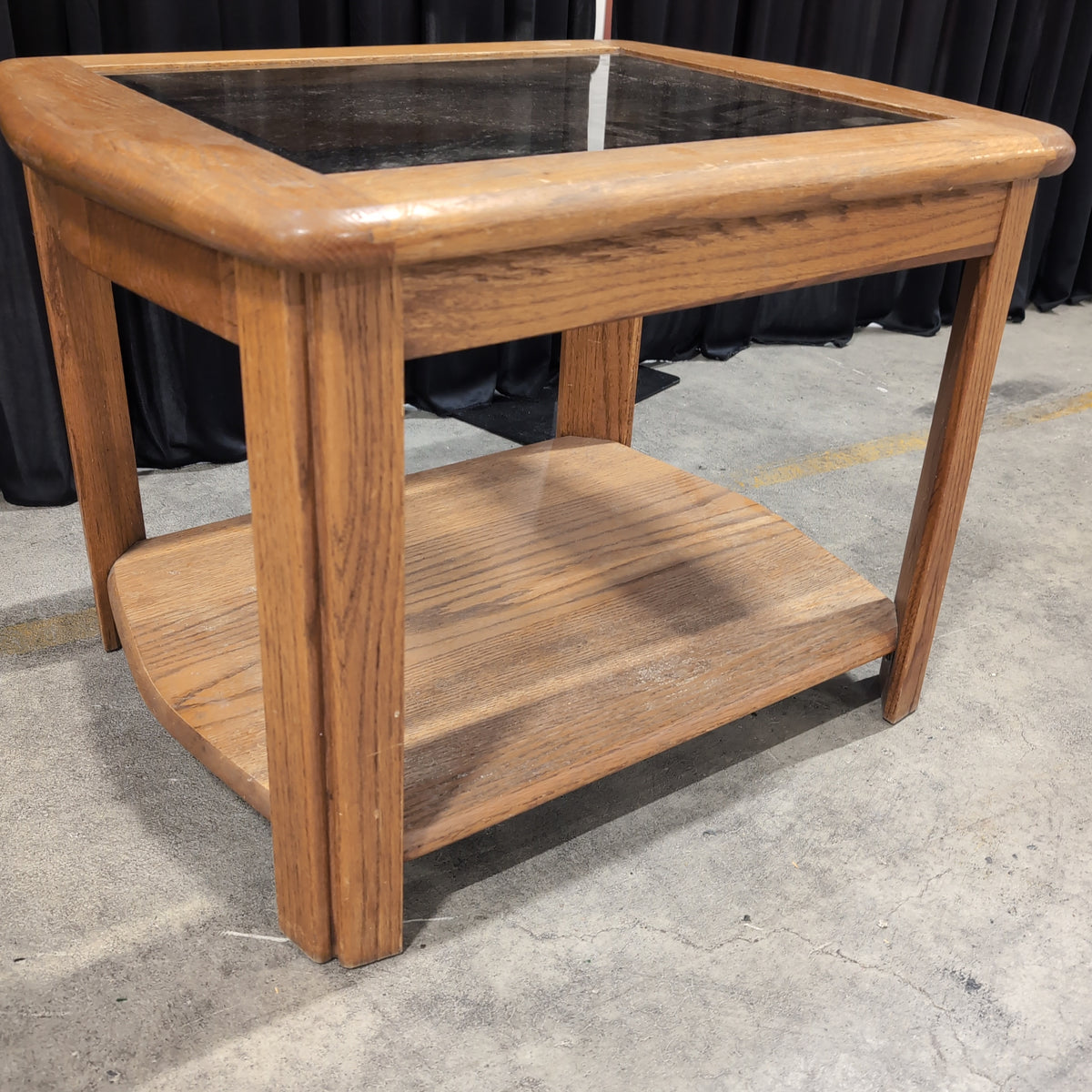 Dark Wood Chinoiserie Style Square End Table with Glass Top