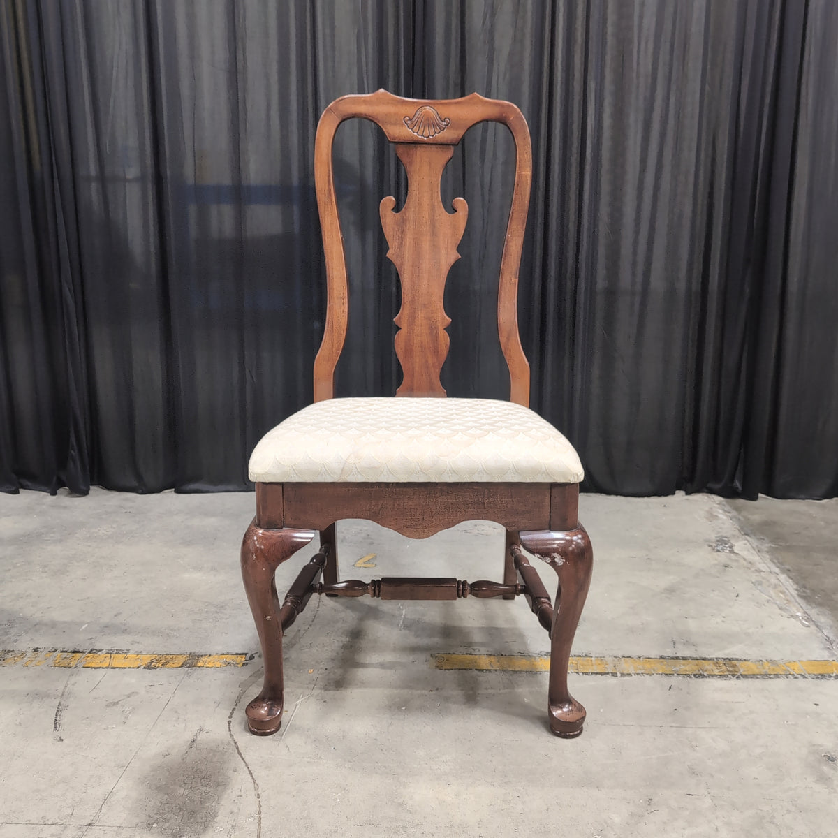 Carved Dark Wood Queen Anne Style Dining Chair