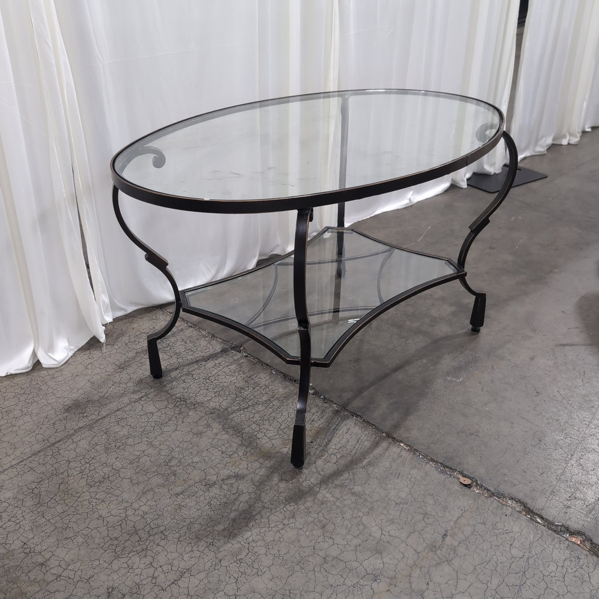 Oval Glass Top Coffee Table with Metal Base