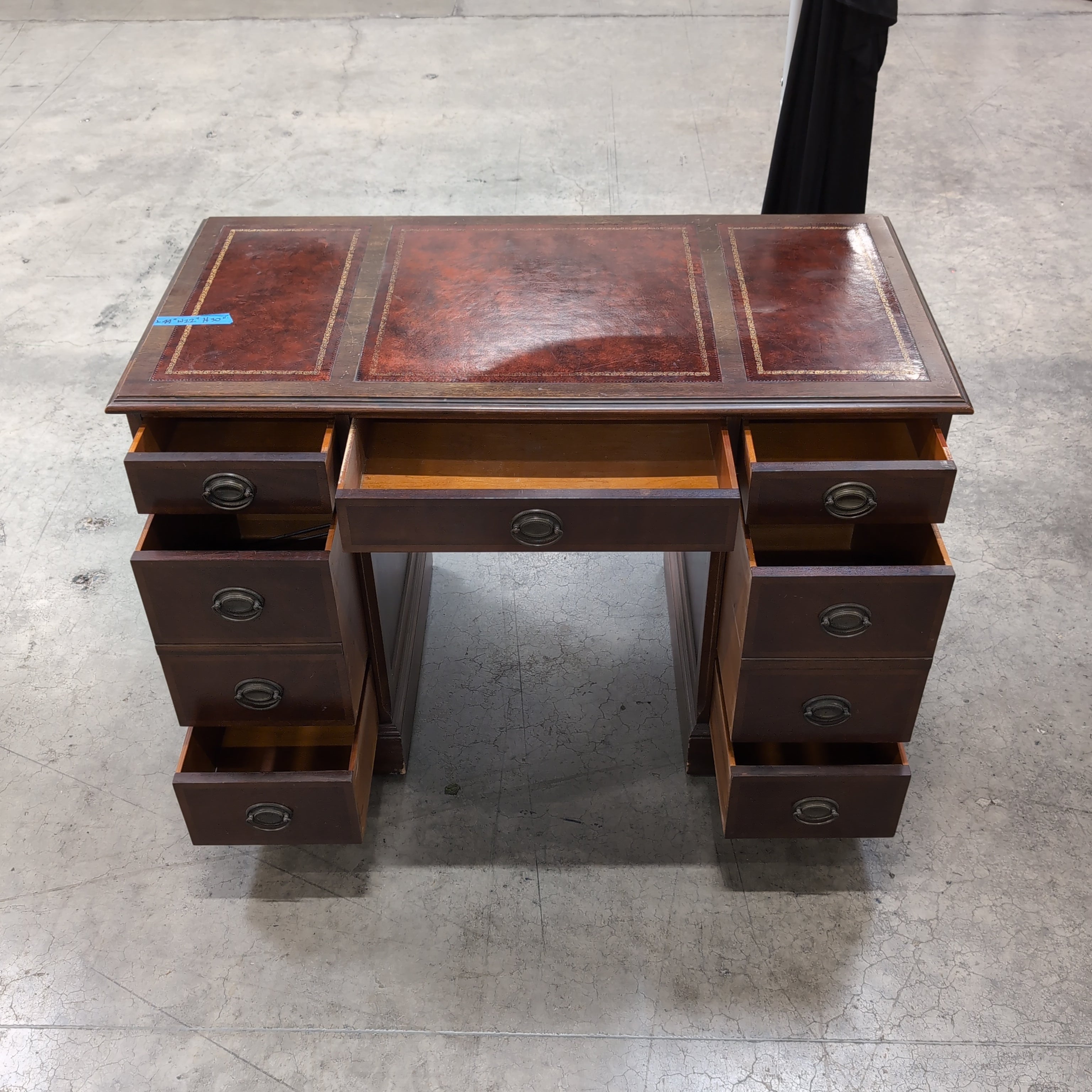 Traditional Dark Wood Pedestal Desk with Inlaid Top