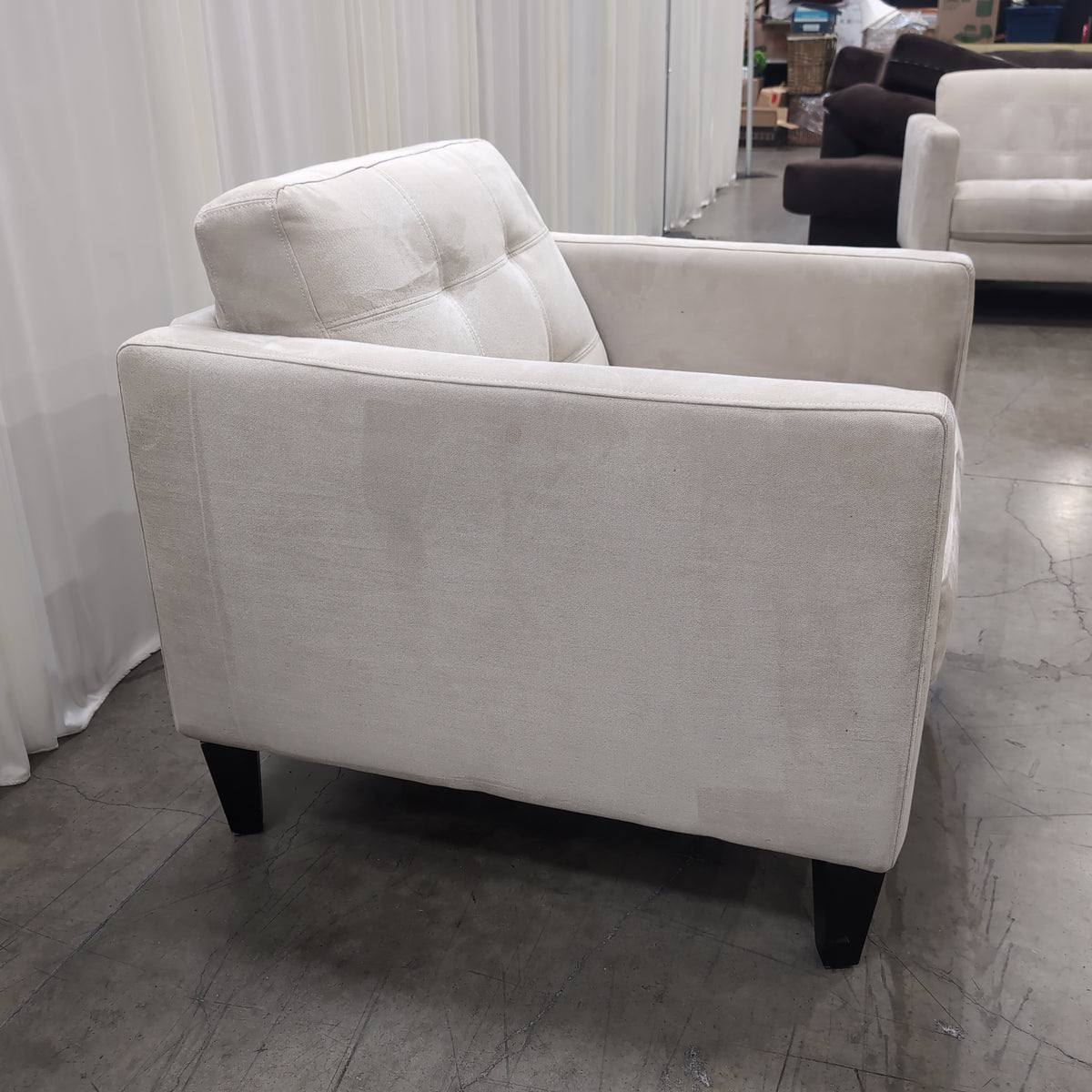 Grey Microfiber Three-Seat Couch with Tufted Cushions