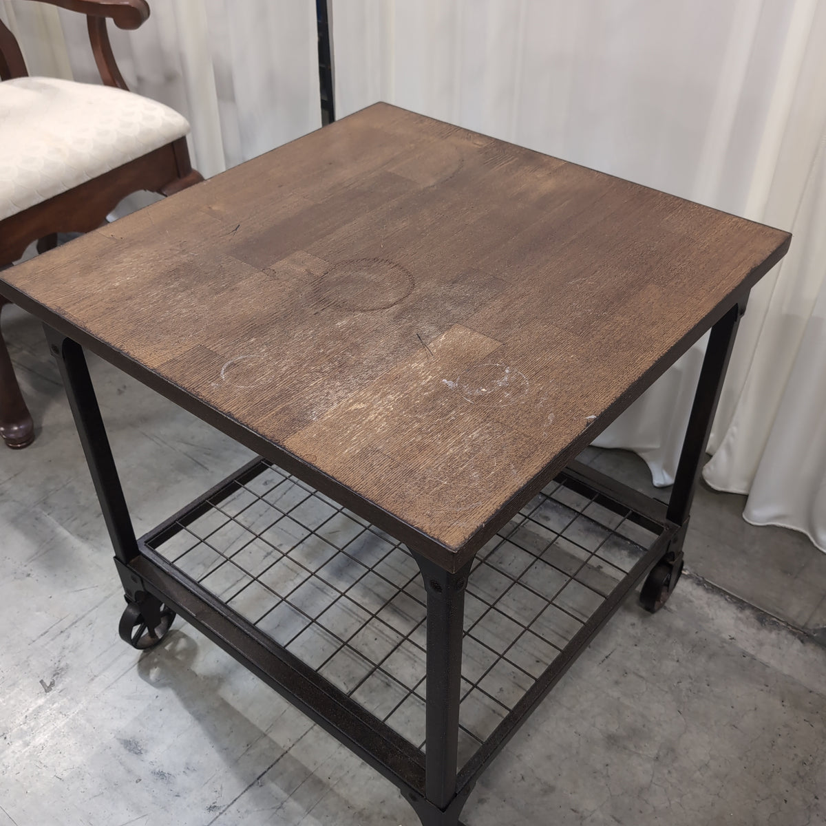 Industrial Brown Wood Rolling Kitchen Cart