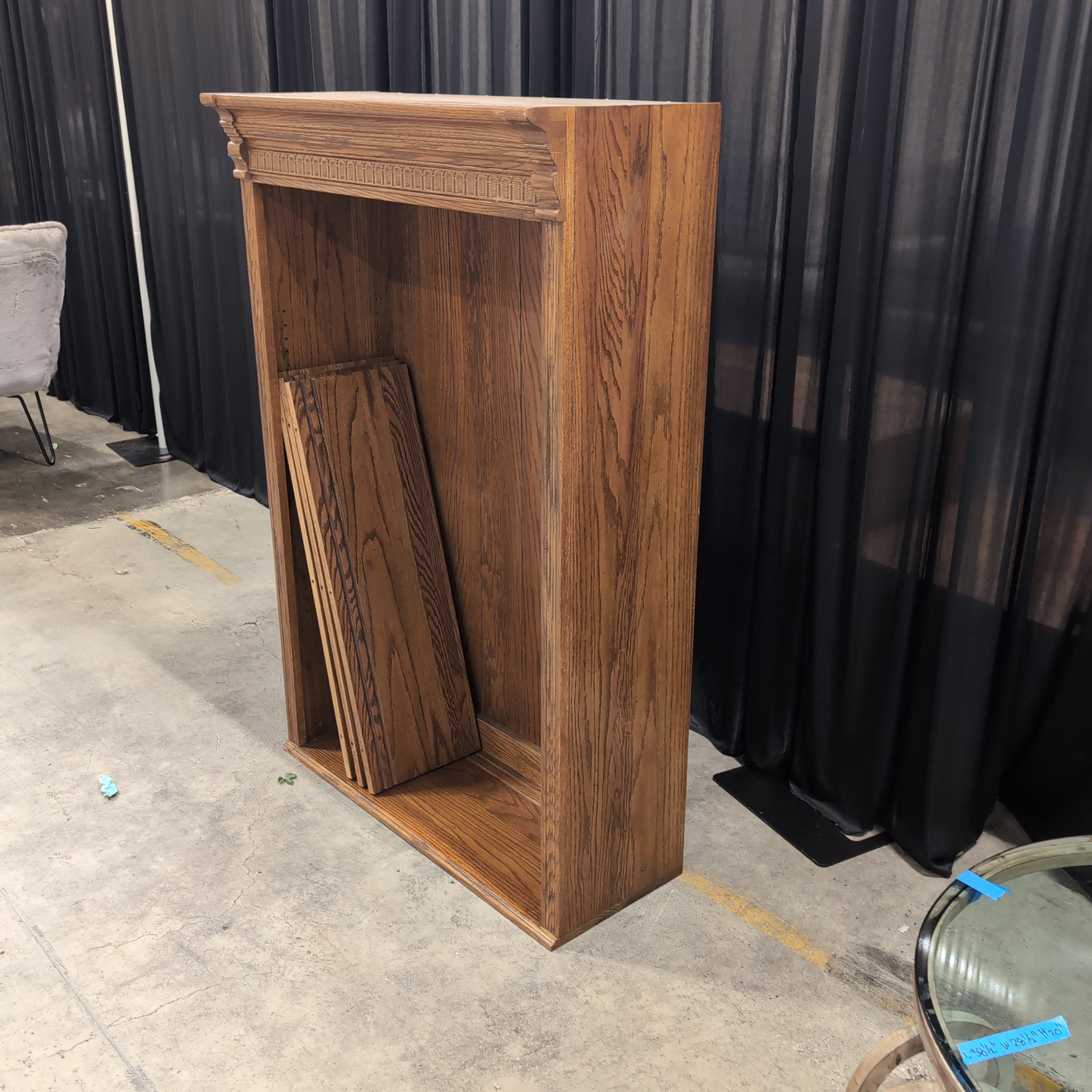 Brown Wood Grain Bookcase with Decorative Crown Molding