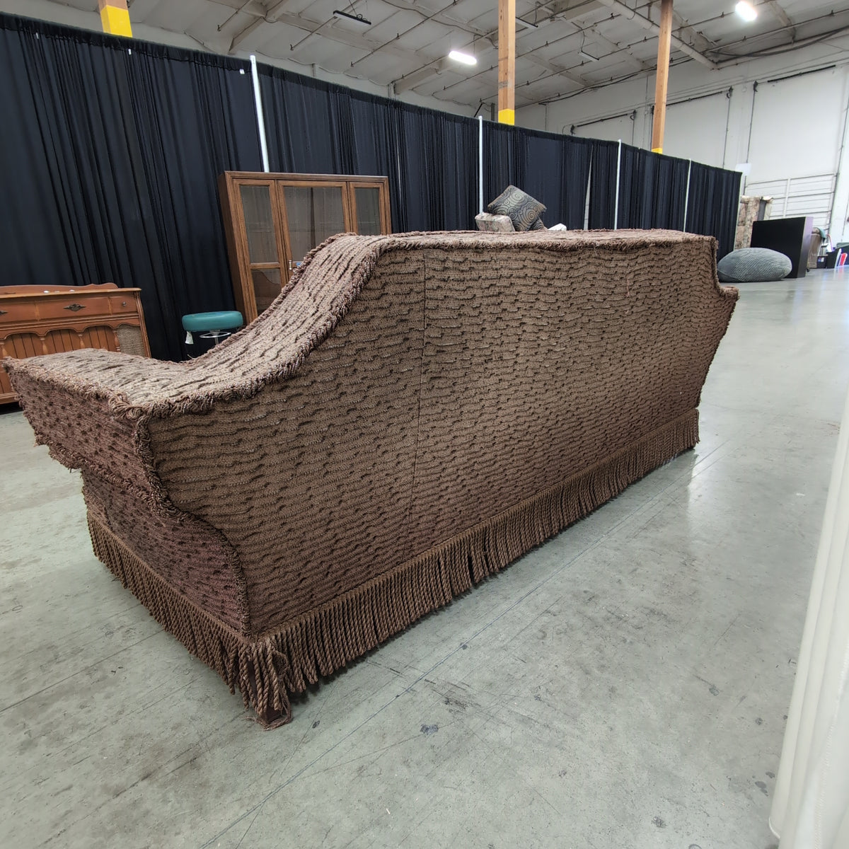 Brown Jacquard Fabric Fringed Skirt Couch