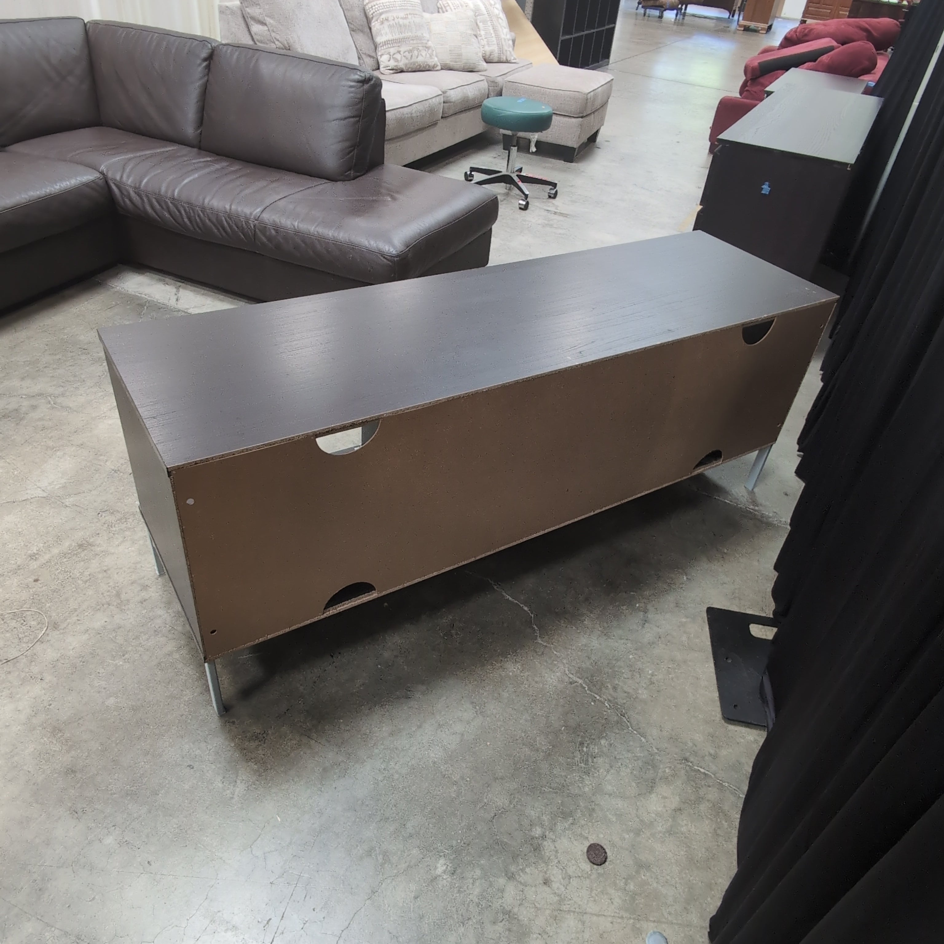 Dark Brown Two-Drawer TV Stand with Open Shelves