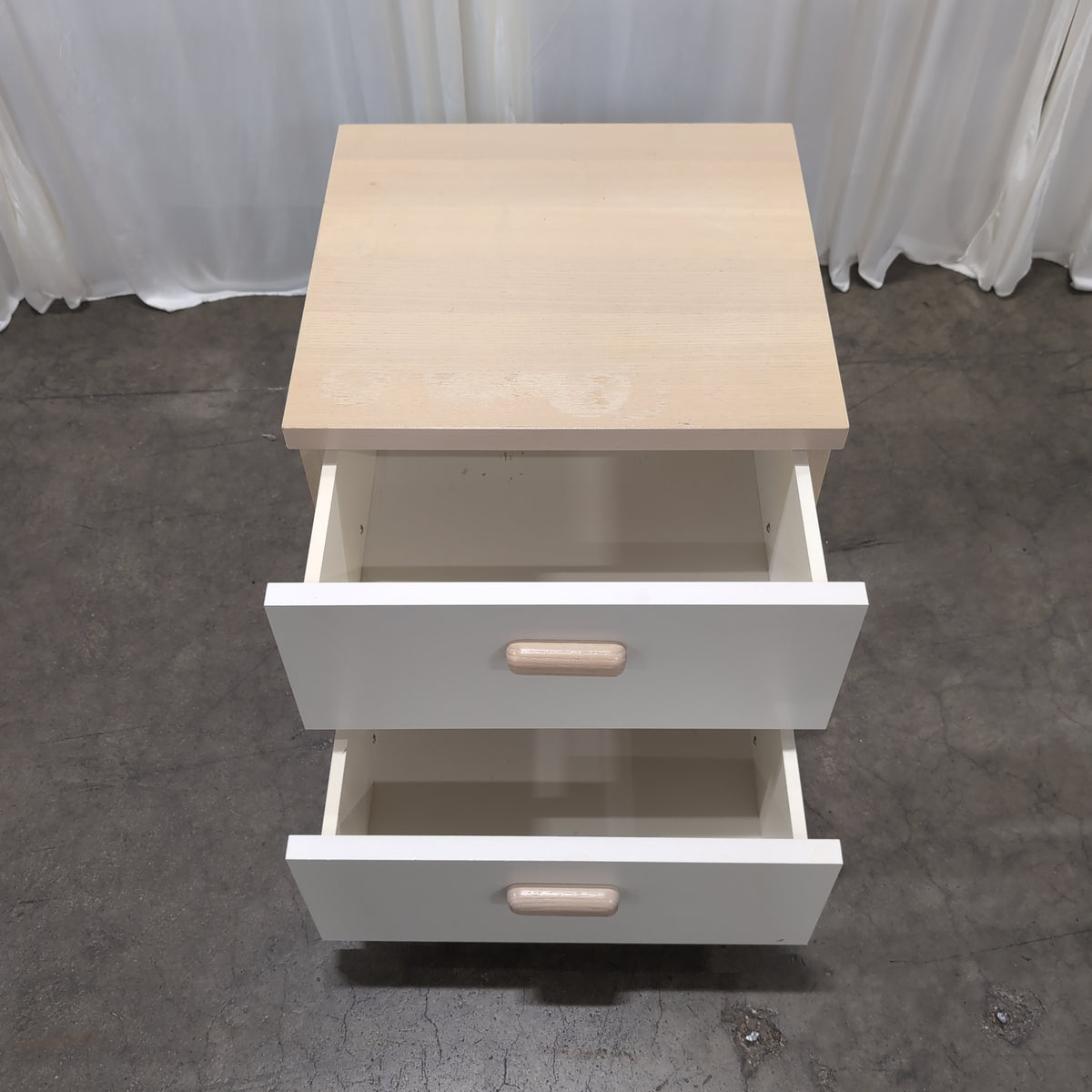 Light Wood and White Two-Drawer Nightstand