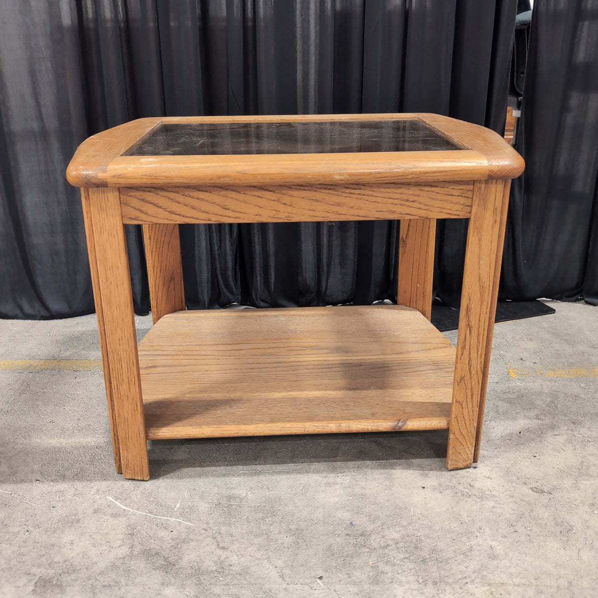 Dark Wood Chinoiserie Style Square End Table with Glass Top