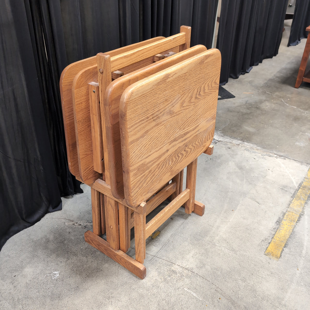Natural Wood Folding TV Tray Set with Stand