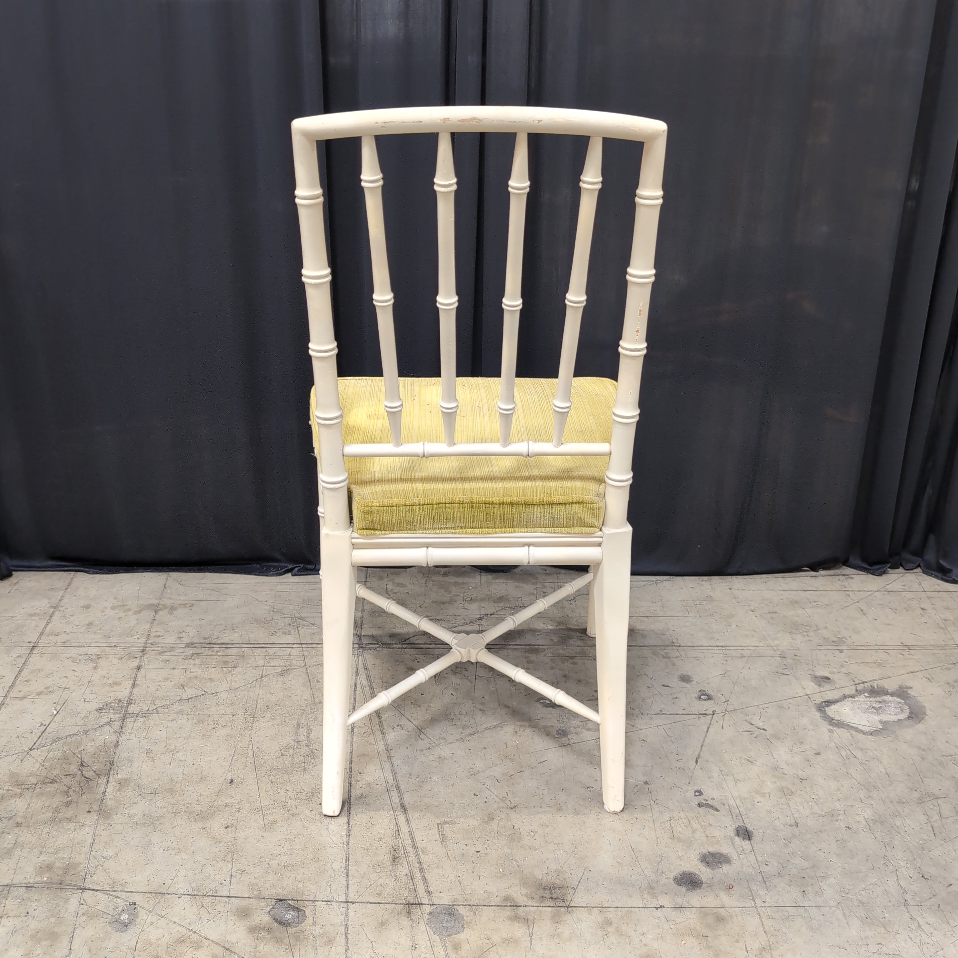 Cream Faux Bamboo Dining Chair with Green Cushion