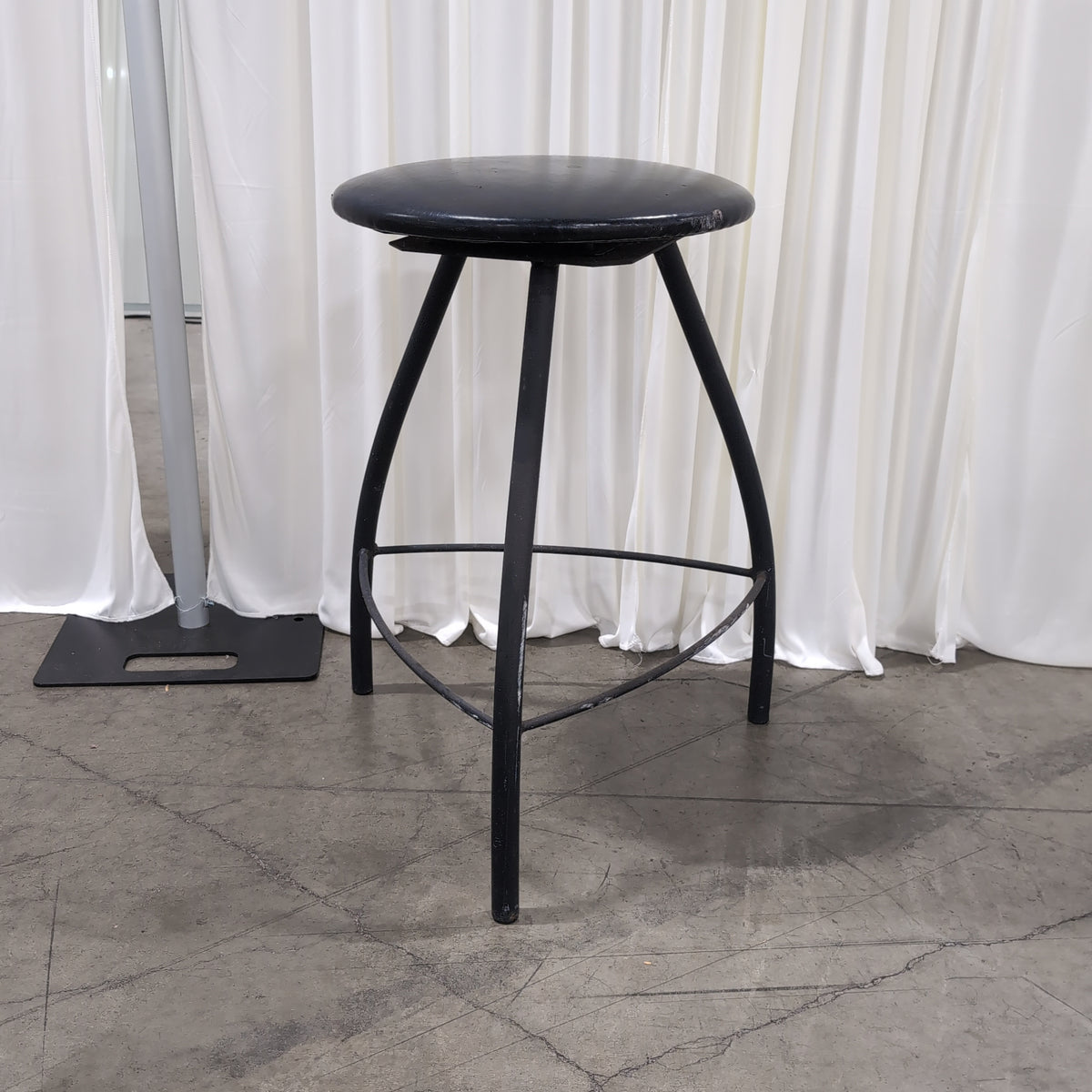 Pair of Black Round Seat Stools with Metal Legs