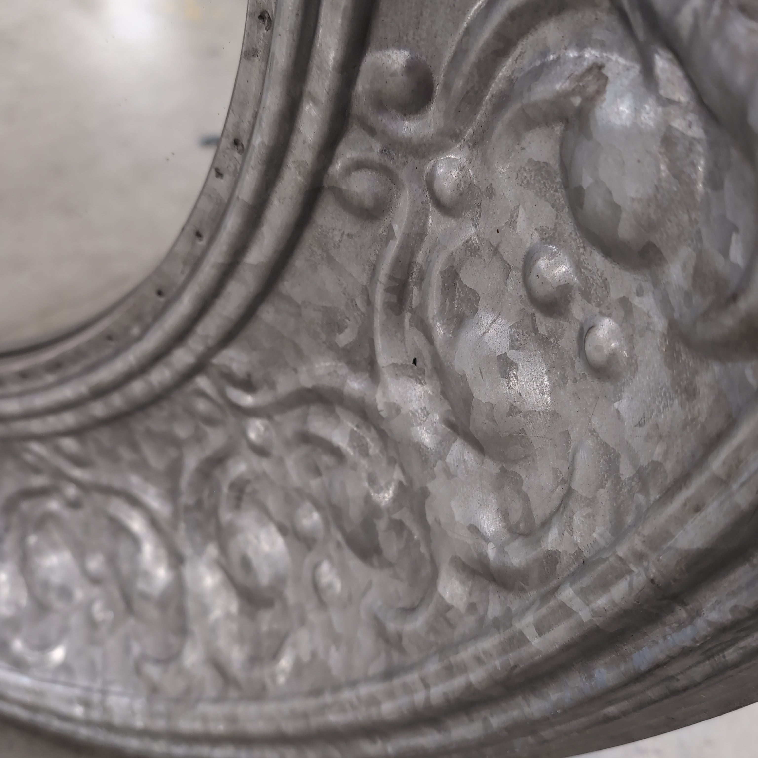 Ornate Silver Round Wall Mirror with Decorative Frame