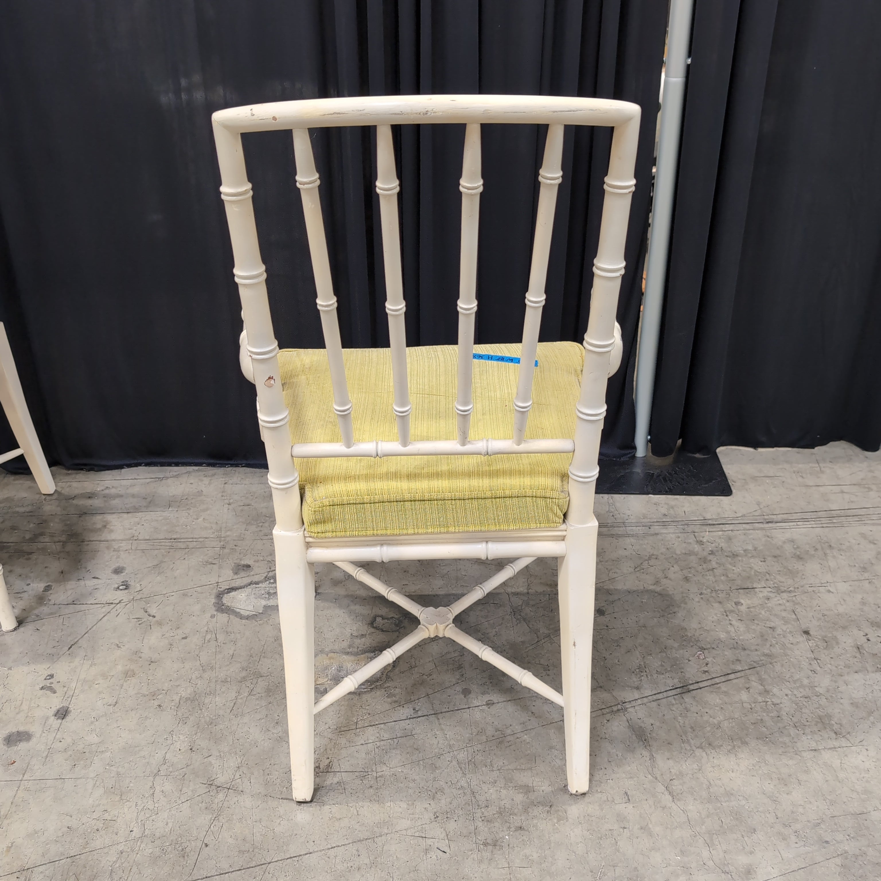 White Faux Bamboo Dining Chair with Chartreuse Cushion