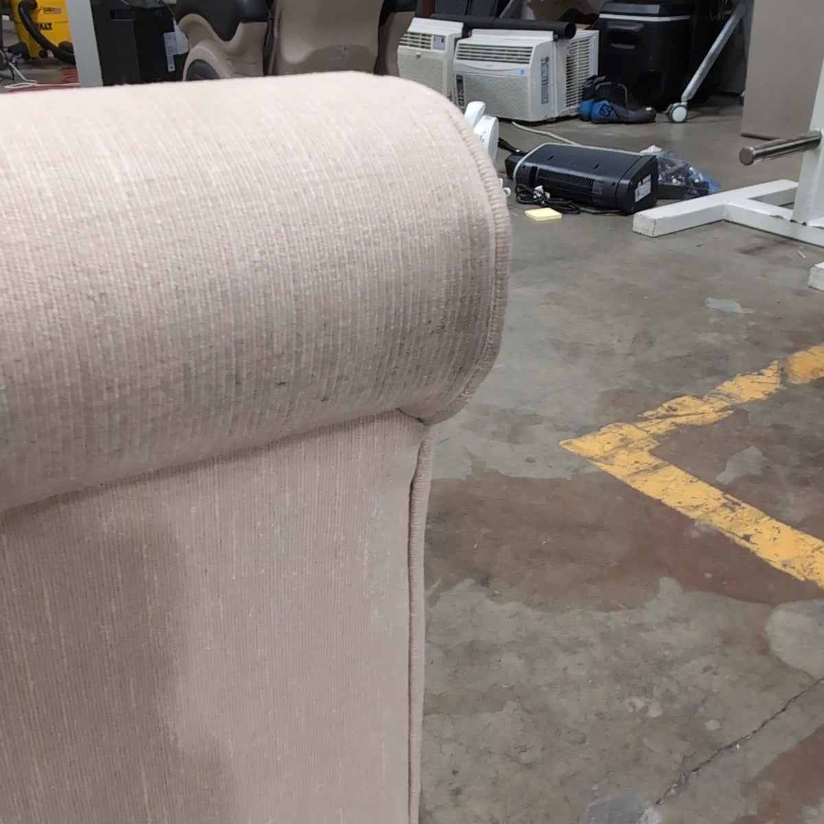 Beige Upholstered Rolled Arm Couch