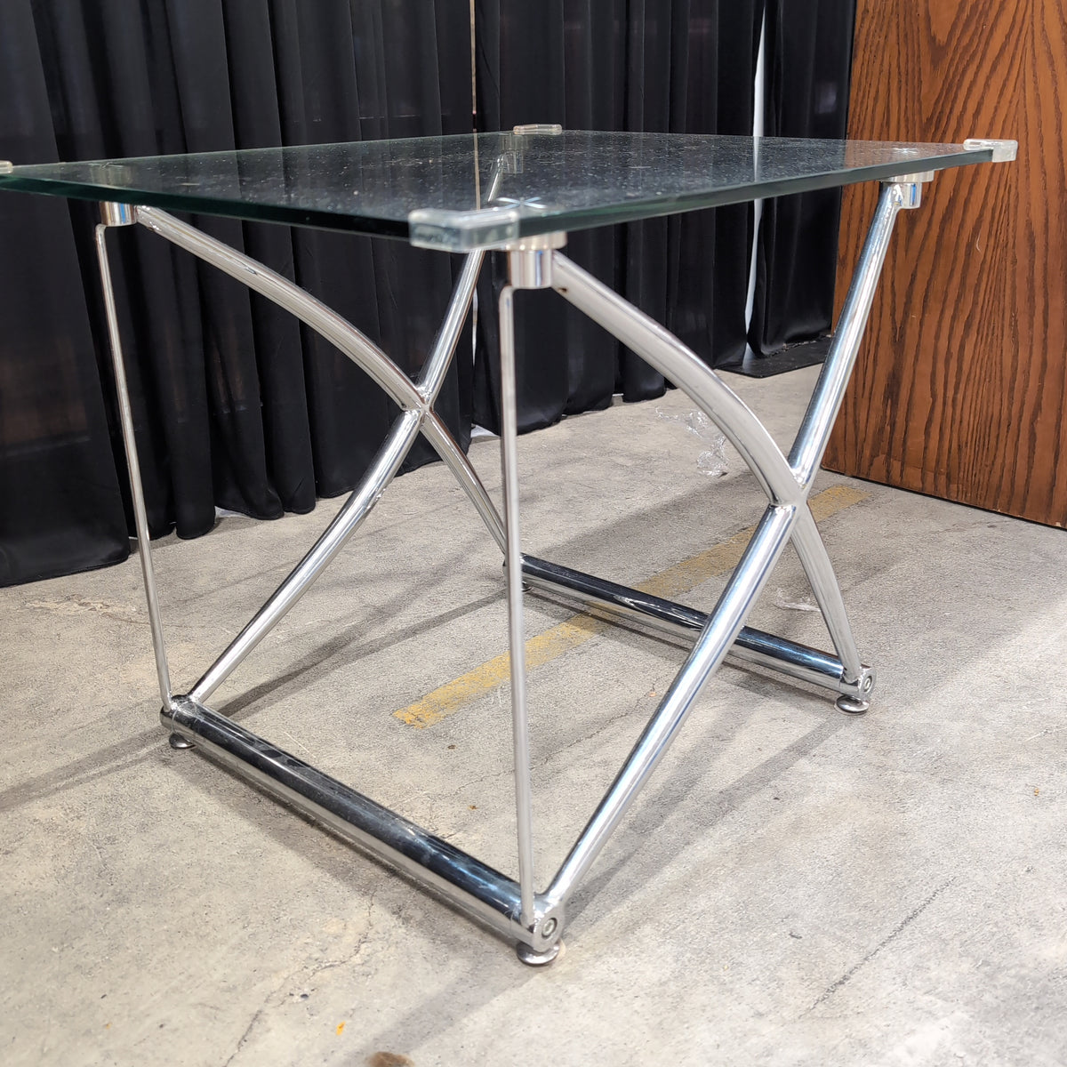 Modern Chrome X-Base Glass End Table