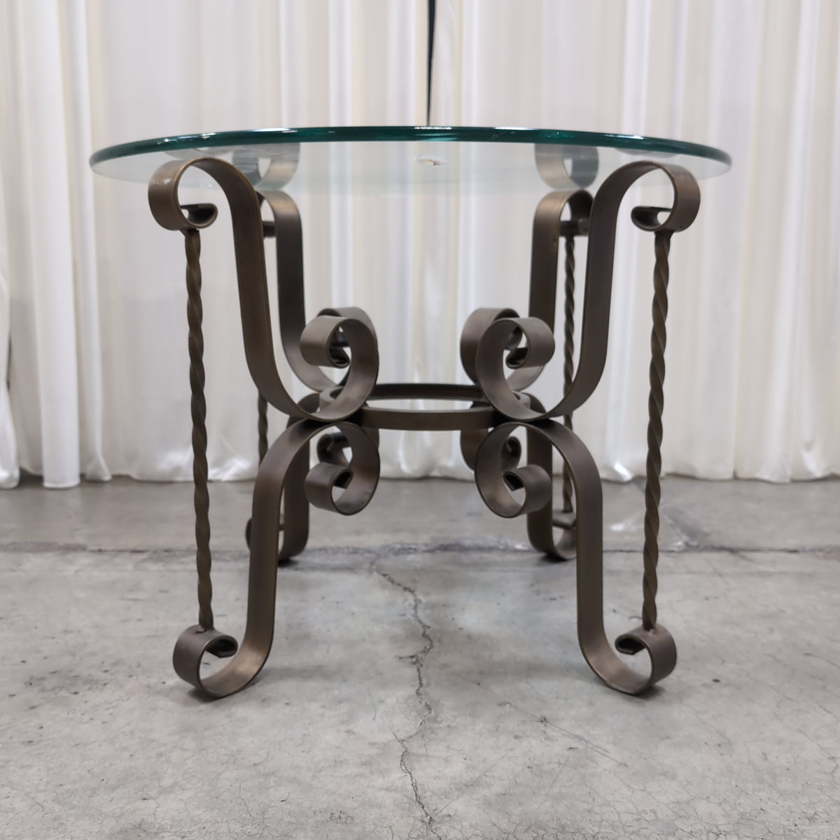 Ornate Scrollwork Iron End Table with Glass Top