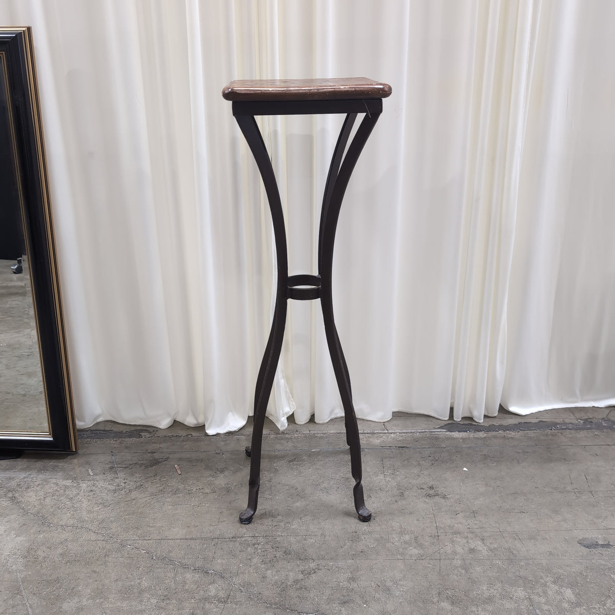Parquet Wood Top End Table with Metal Base