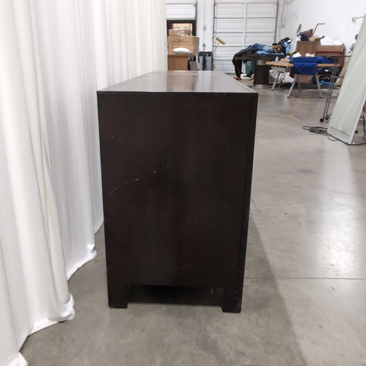 Dark Brown Wood TV Stand with Sliding Doors
