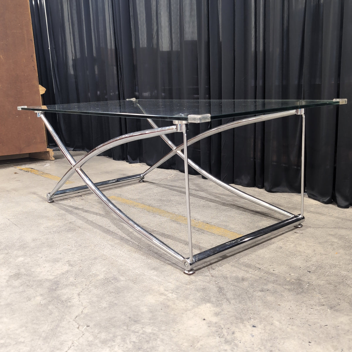 Modern Chrome X-Base Coffee Table with Glass Top