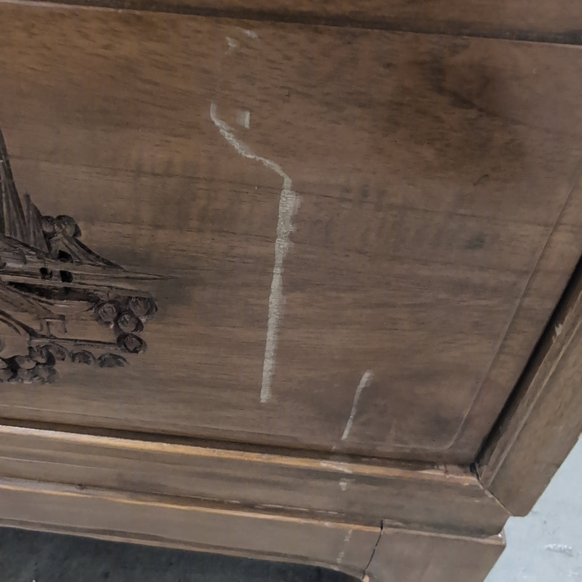 Carved Asian-Inspired Drop-Front Wood Desk