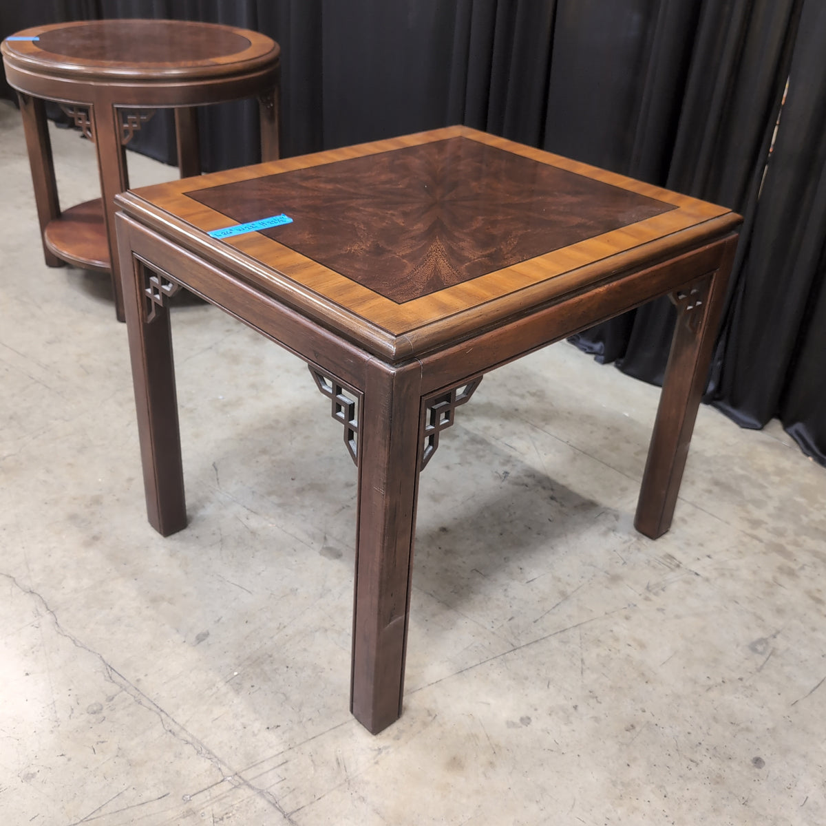Brown Wood Square End Table with Geometric Legs