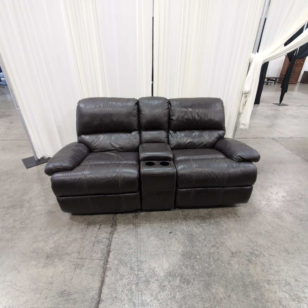 Man Wah Furniture Dark Brown Faux Leather Reclining Couch with Console